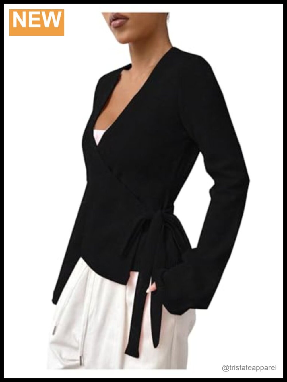Womens Cozy Wrap Cardigan Knit V Neck Tie Front Long Sleeve